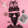 Black women's mesh bra with embroidery stitching and three-point style design