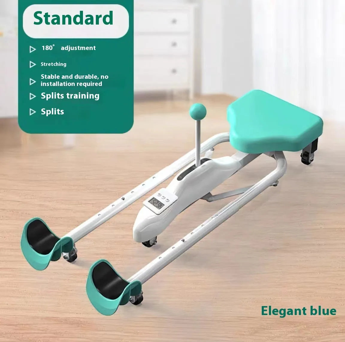 Steel frame leg stretching equipment with foam padding in blue colour