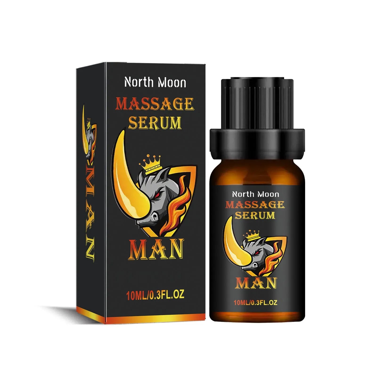 10ml bottle of men's endurance vitality massage essential oil with mineral oil and plant extracts