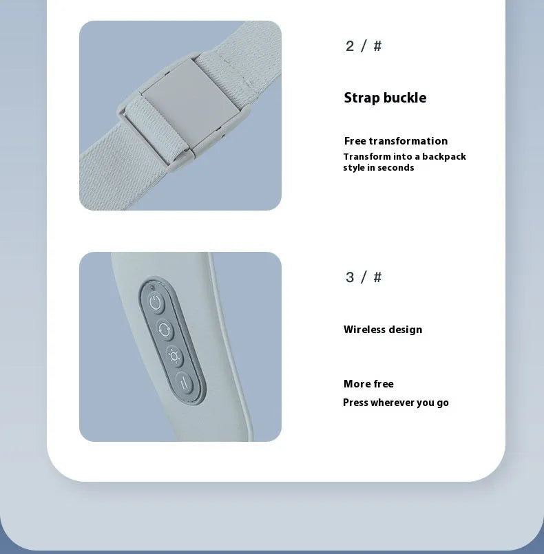 Grey elastic fabric USB-powered neck and back massager with infrared physiotherapy function