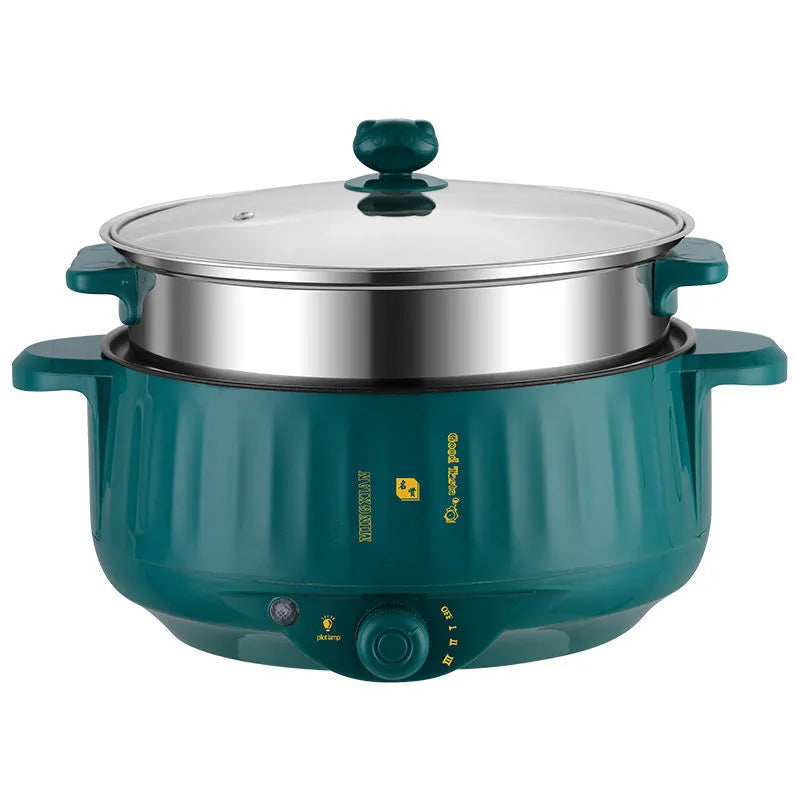 Household electric non-stick pot with stainless steel body in white or green colour options