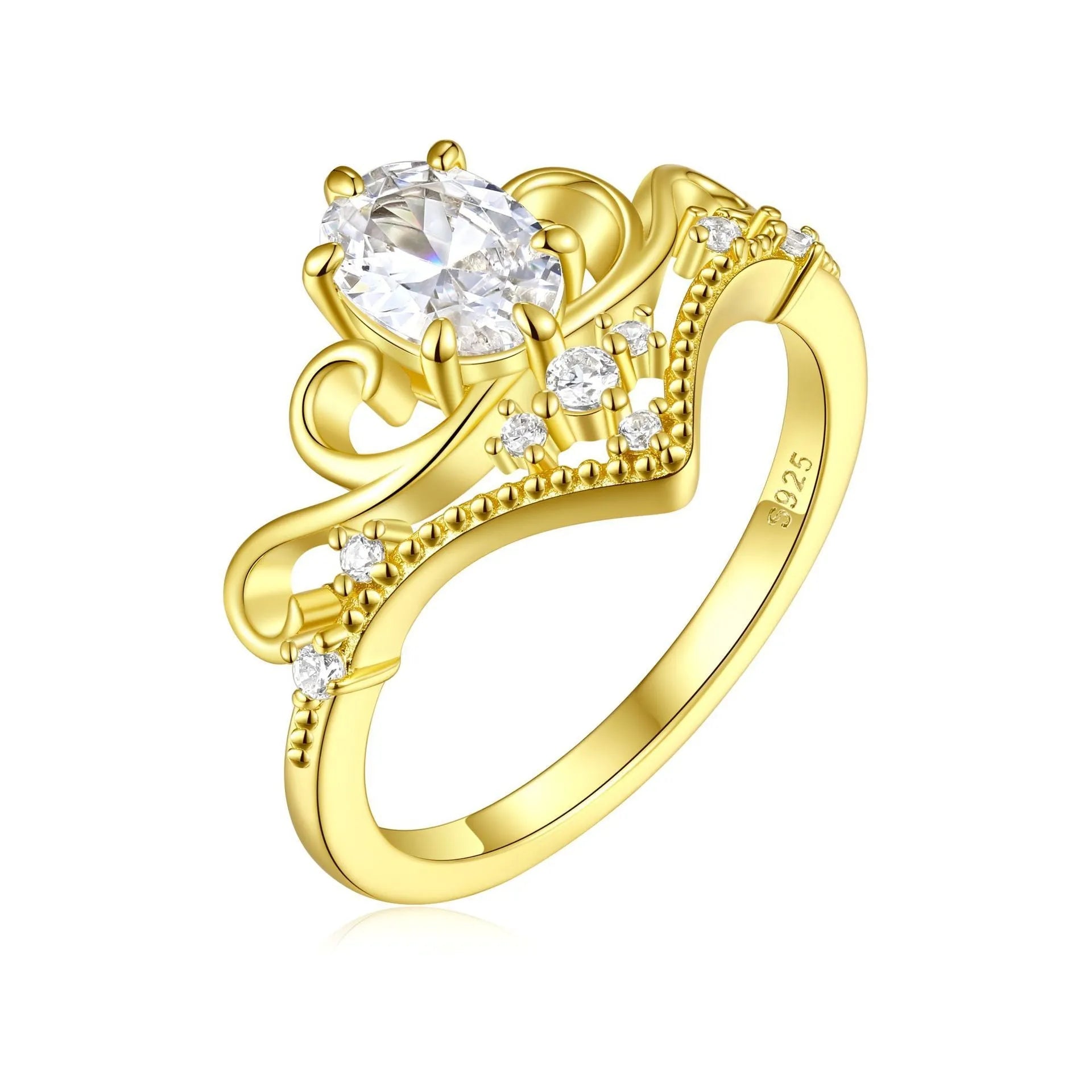 Yellow gold sterling silver crown ring for women geometric Seiko finish