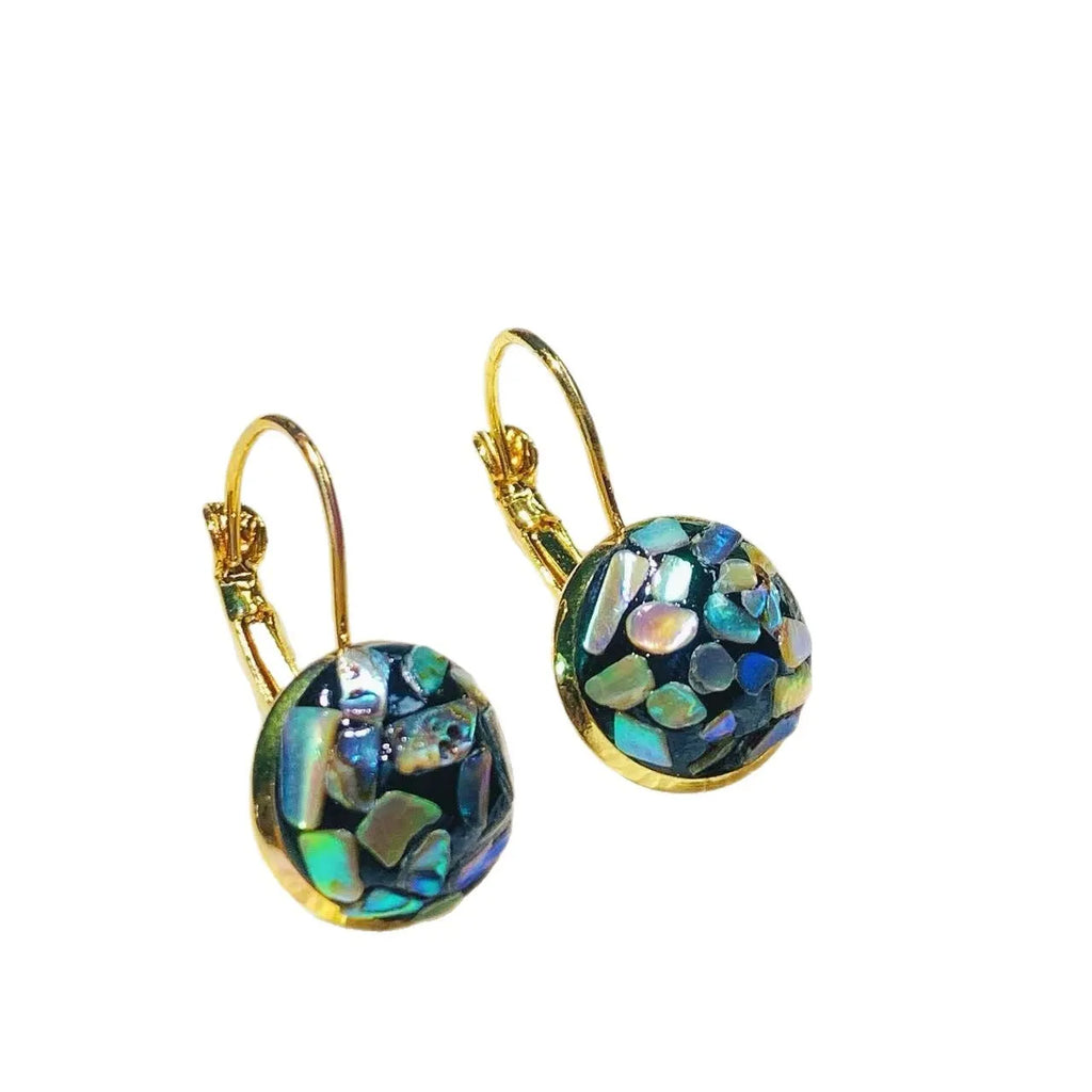 Handmade mother-of-pearl earrings for women with Chinese character Fu, Chanel style, snail ear clip
