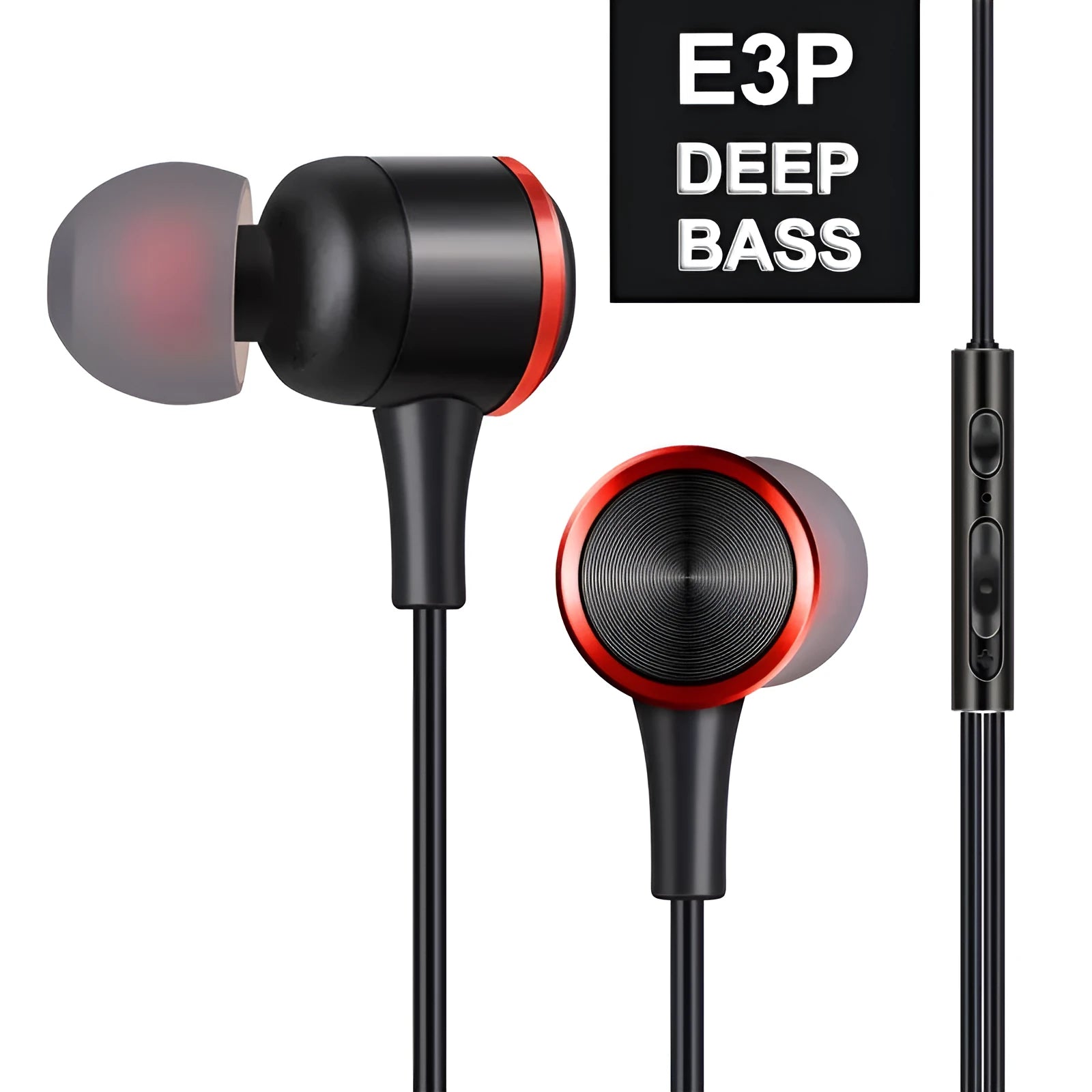 Wired in-ear headset with 3.5mm plug, silicone ear caps, and 1.2m TPE cable