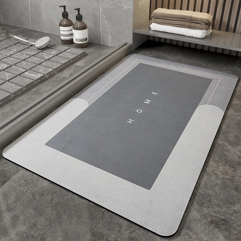 Blended fabric bathroom floor mat in blue, available in oval and rectangular shapes