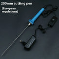 Blue electric heating cutter pen with plastic handle for cutting foam and pearl cotton, shown with power adapter.