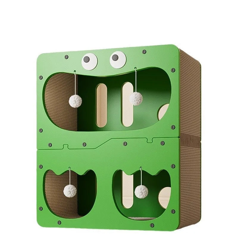 Double layer cat scratching board with built-in nest in owl design style