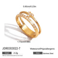 Geometric titanium steel men's zircon ring in a European American style on a grey background.