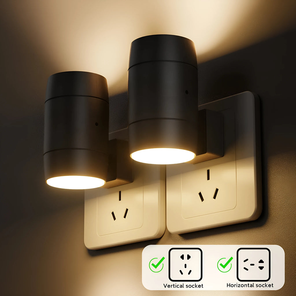 Plug-in adjustable LED night light with rotatable head in warm white 300K colour