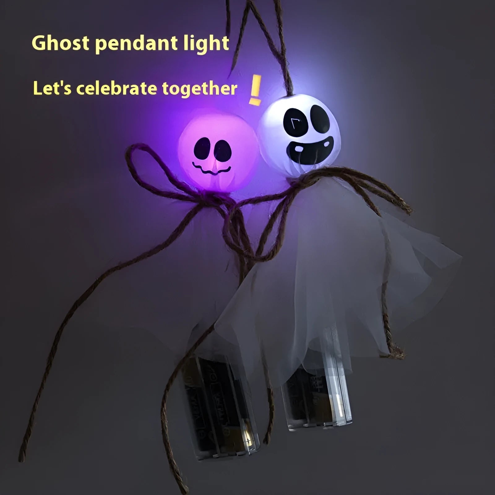 Colourful LED ghost lantern chain with battery box for Halloween decoration