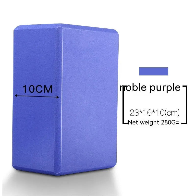 A high-density EVA yoga block in a choice of solid colours or printed designs, measuring 23cm by 15cm.