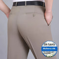 Men's straight-leg business trousers with high waist in mulberry silk blend fabric