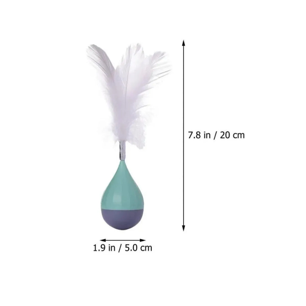 Green feather tumbler cat toy with self-healing stick, bite-resistant ball and goose feather attachments on aluminium shaft