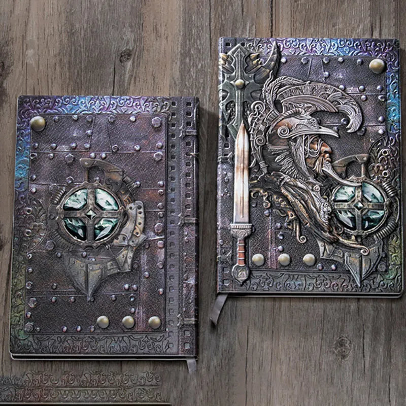A5 leather notebook with 3D warriors relief embossing on cover showing bronze colour option