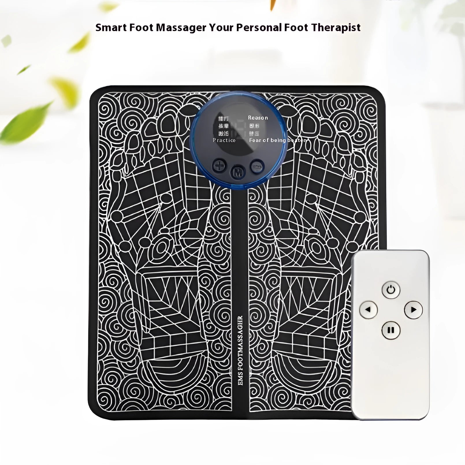 Remote control foot massage cushion with LCD display and leather surface