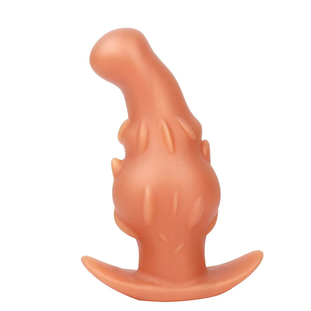 Unisex adult silicone masturbator in black, gold, or purple, shown in sizes S, M, L, and XL.