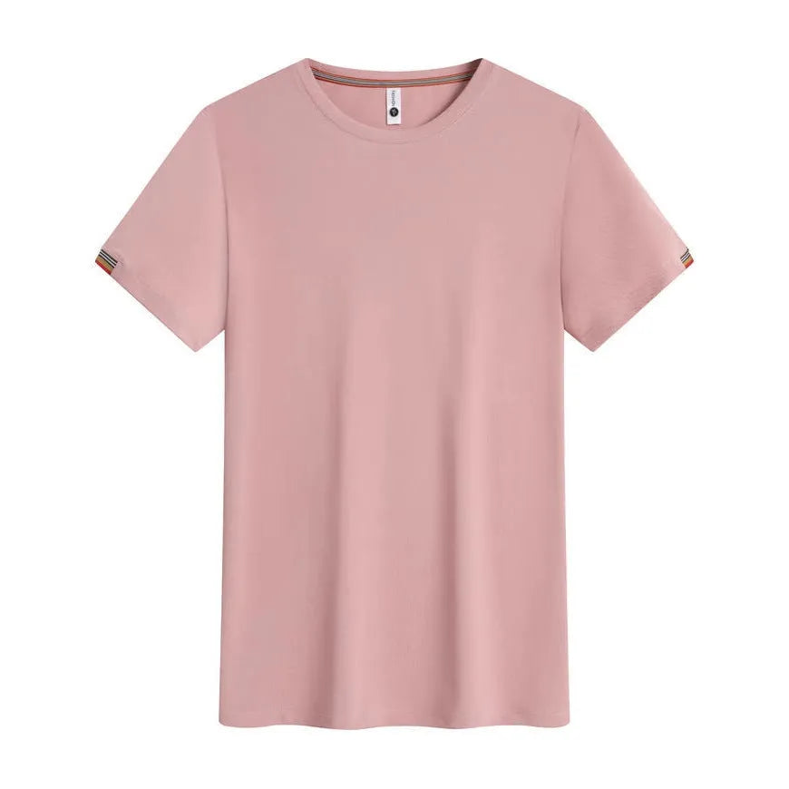 Women's round neck ice-feeling pullover top in black, side view, with smooth mercerised fabric finish