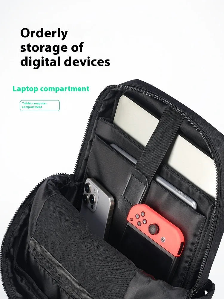Elegant black Oxford cloth computer backpack with 20-35L capacity and polyester lining