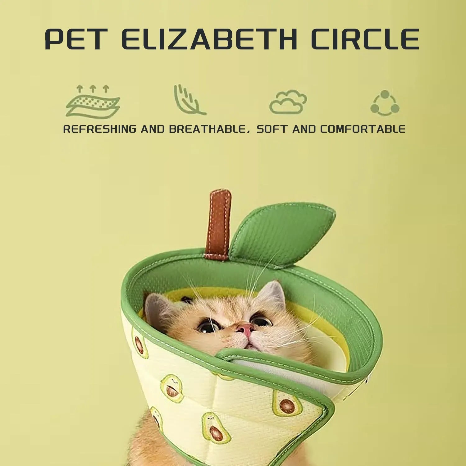 Soft EPE adjustable cat cone recovery collar with folding edges on grey background