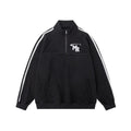 Hong Kong style retro hoodie with stand collar in black top colour showing long sleeve sports jacket design