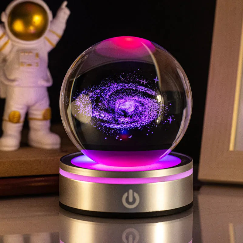 Creative 3D inner carving luminous crystal ball night lamp with colourful gradient and round touch base, 8cm, white crystal