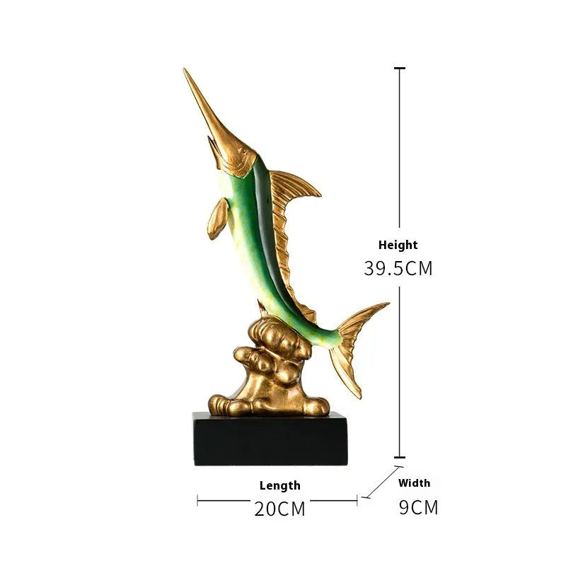 European-style resin swordfish decorative ornament on display in selected colour.