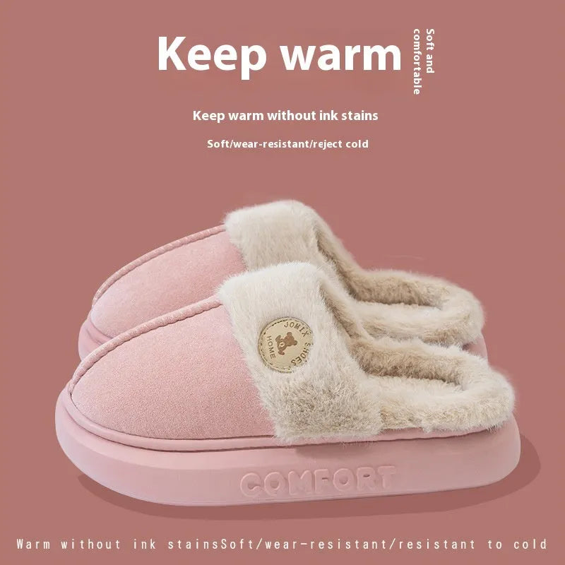 Plush fleece indoor slippers with PVC sole in five colour options showing car stitching detail
