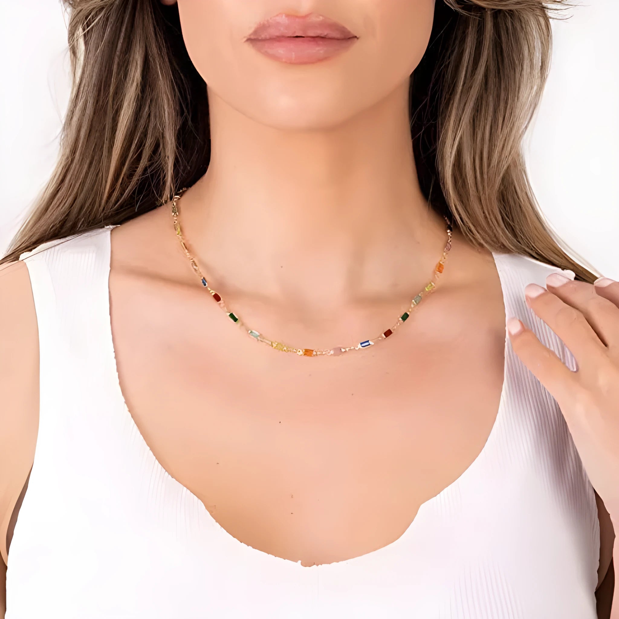 Ladies' geometric crystal necklace with alloy chain showing glass pendant and 41-50cm length