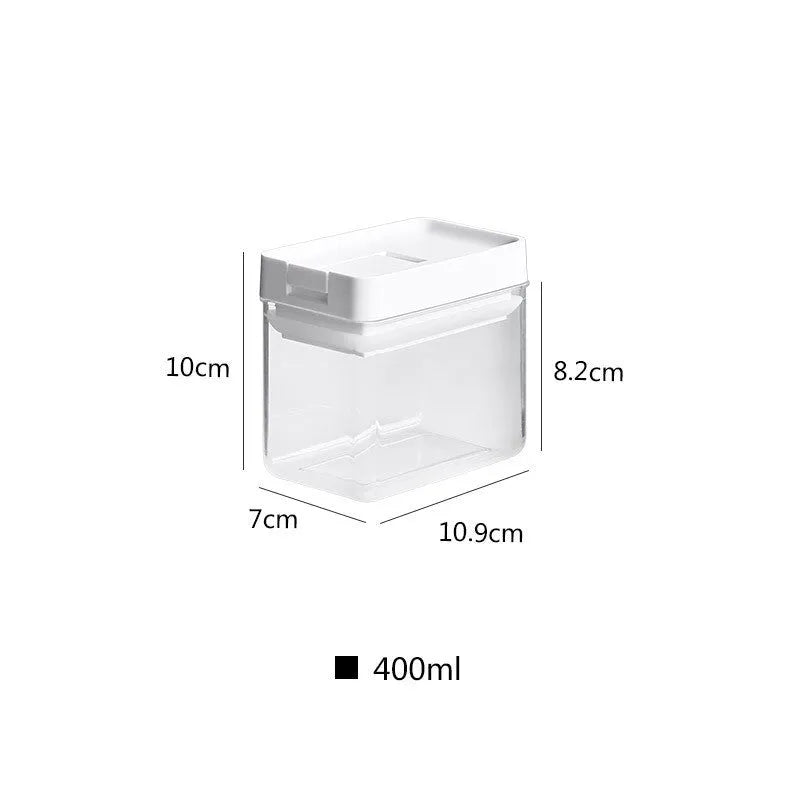 White transparent plastic grain storage container with Japanese design