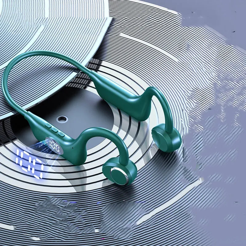 Bluetooth non in-ear sports conduction headset in Black Ultimate Edition with silicone ear hook and digital display