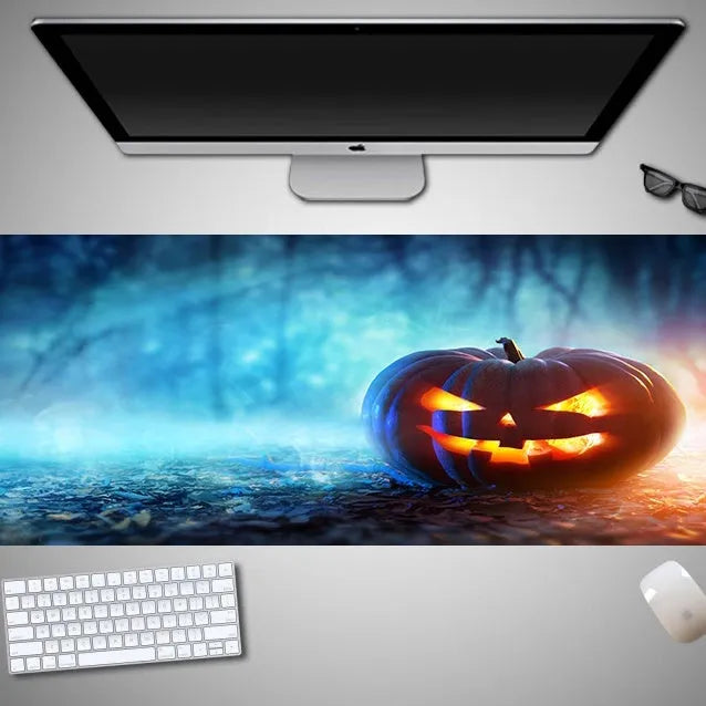 Oversized Halloween computer mouse pad with seasonal graphics and non-slip rubber base