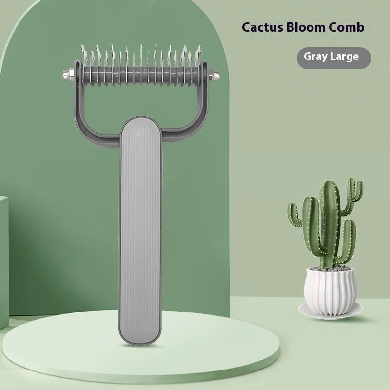 Green and grey dog grooming comb with stainless steel teeth for removing mats and tangles.