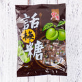Three bags of hard candy: plum sugar, guava, and tangerine peel flavours.
