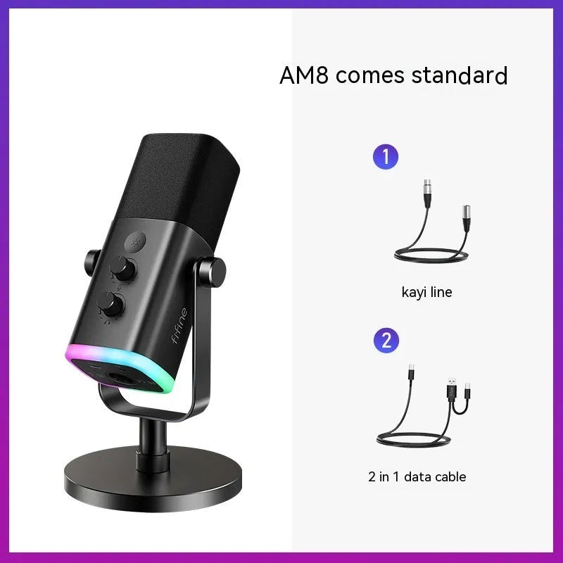 Dynamic noise reduction microphone in black colour with XLR cable and mounting base