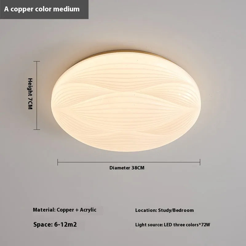 Modern light luxury cream style copper round ceiling lamp for bedroom with 26cm diameter option