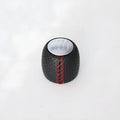 Sewn wrapped perforated PU leather handball gear for Alpha vehicles in black, red, or white.