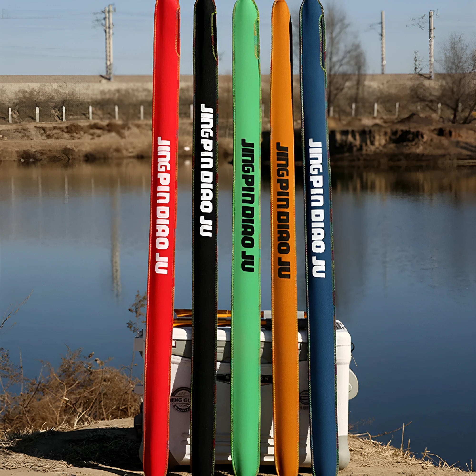 Brown telescopic fishing rod cloth bag showing its long, narrow shape for rod protection.