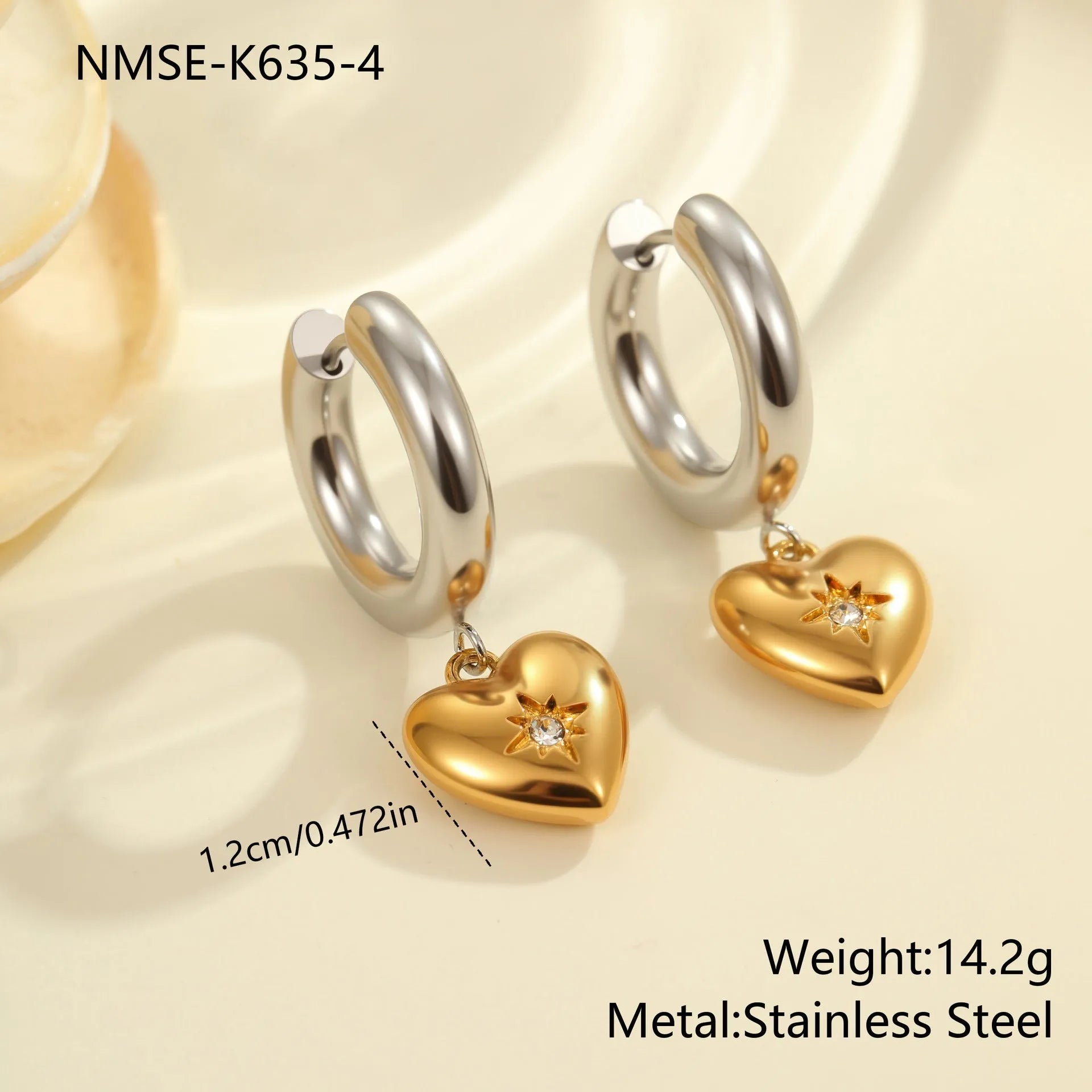 Christmas tree design earrings in stainless steel with 18K gold electroplated silver-tone finish