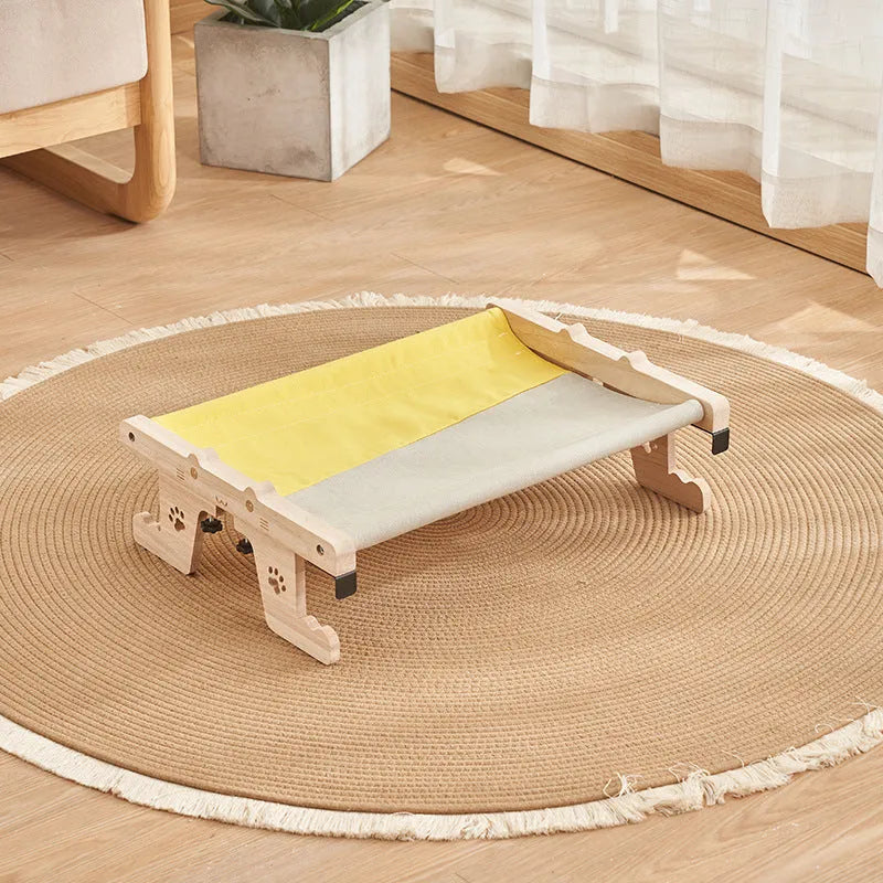 Wooden cat hanging bed mounted to window with seven style variations for balcony or bedside use