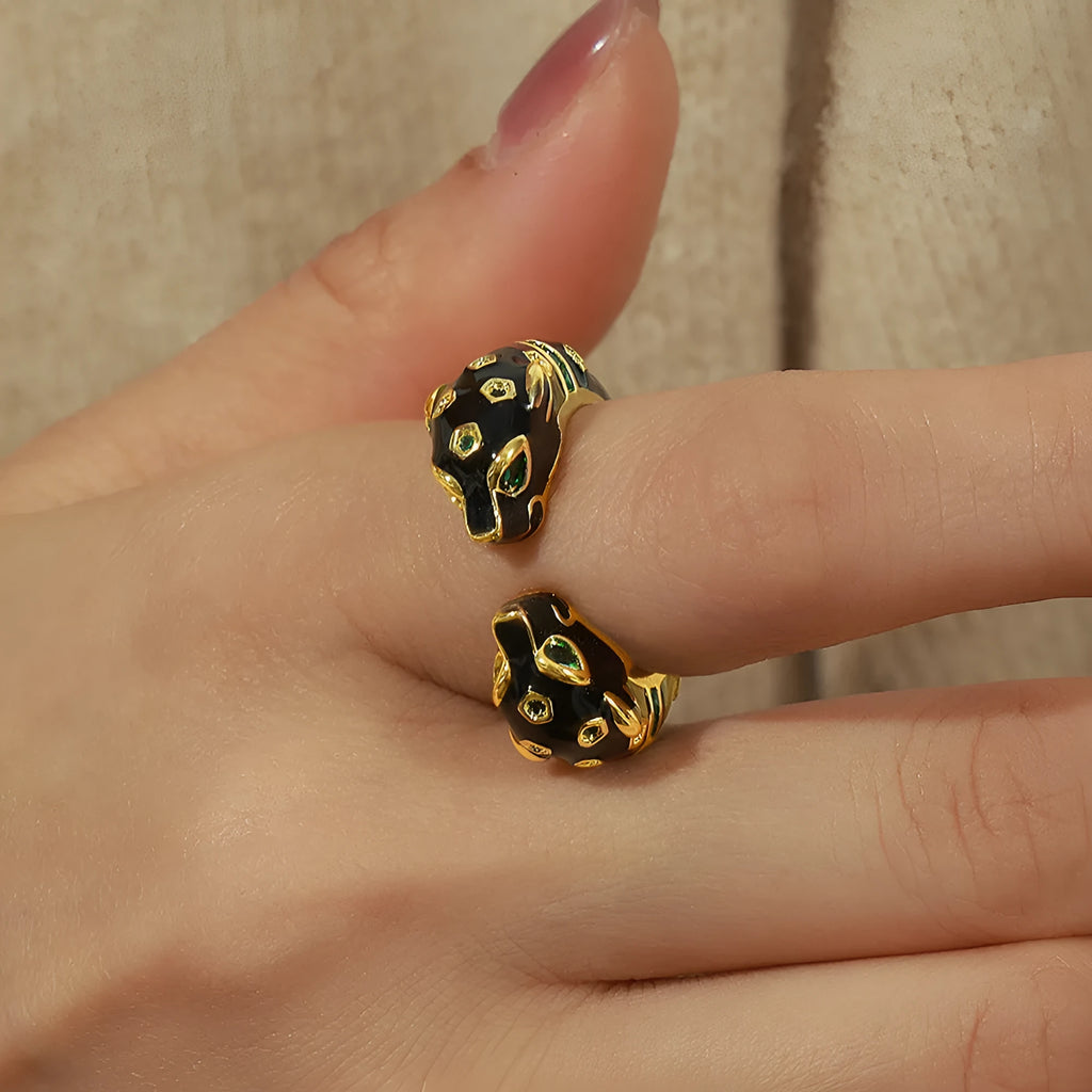 Black cheetah pattern geometric open ring for women in size no.7