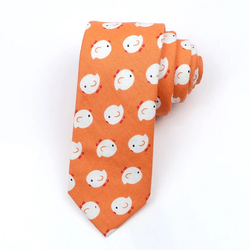 Korean style narrow cotton bow tie with cartoon pattern printing and adjustable neck strap
