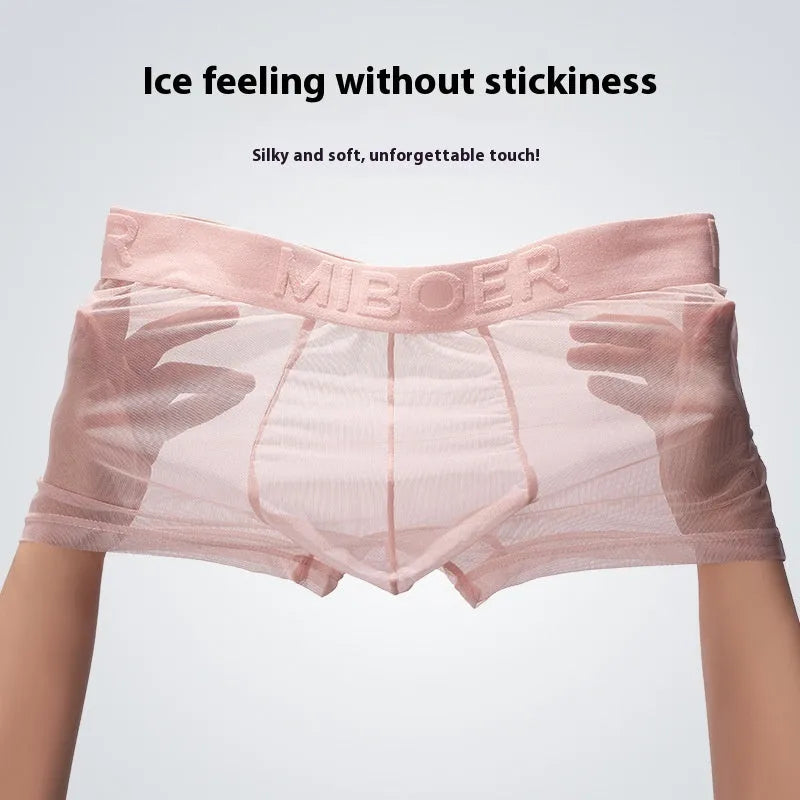 Men's thin invisible boxers in quick-drying polyester fabric, shown in multiple colour options.