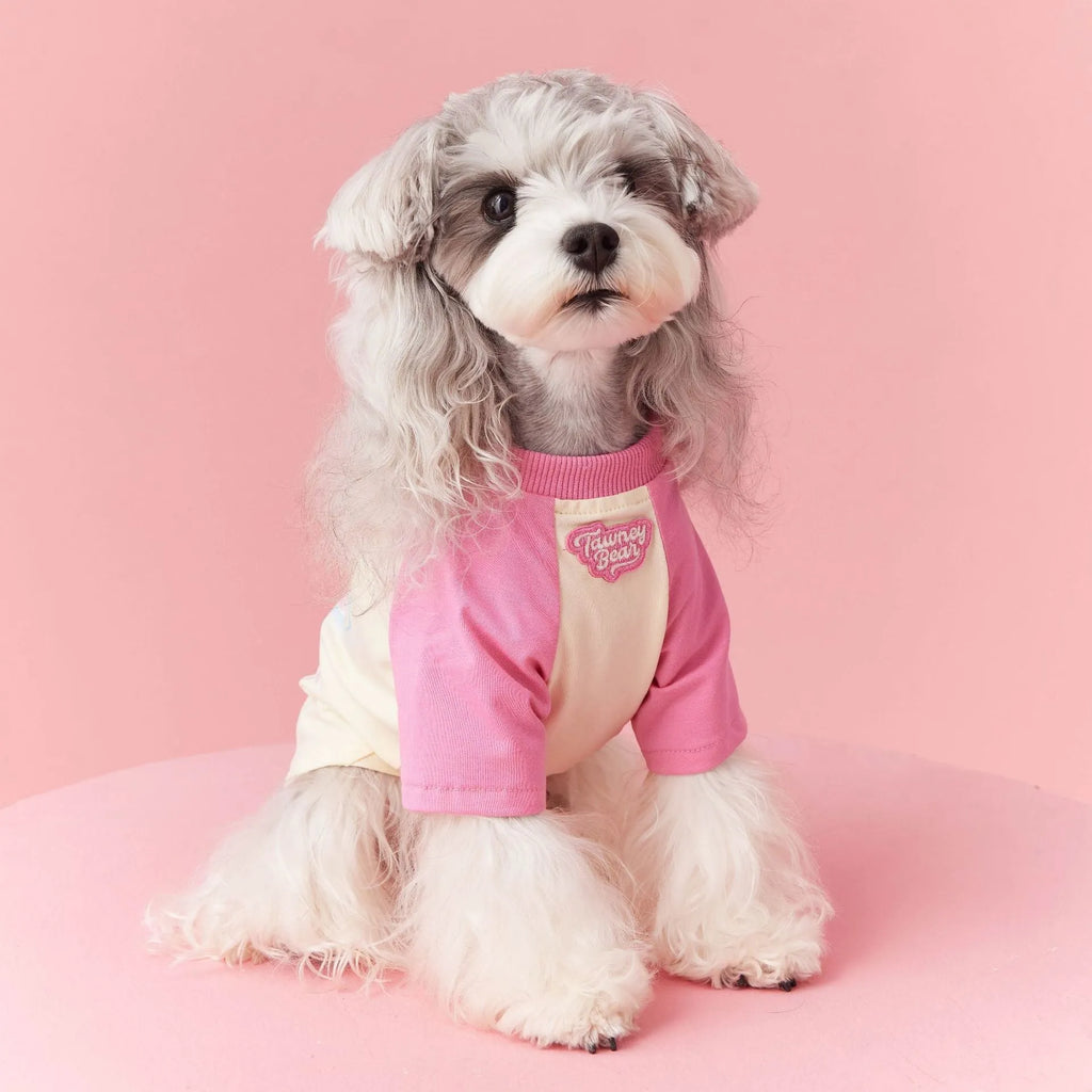 Cotton dog summer clothes with contrast colour detailing in embroidered red colour