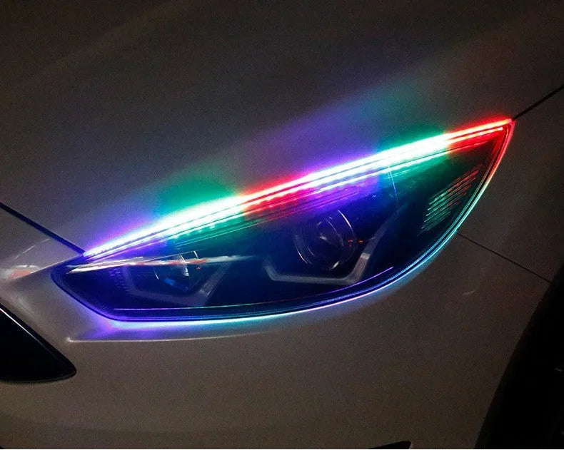 Set of RGB LED daytime running lights for cars with a remote control, available in 30cm, 45cm and 60cm lengths.