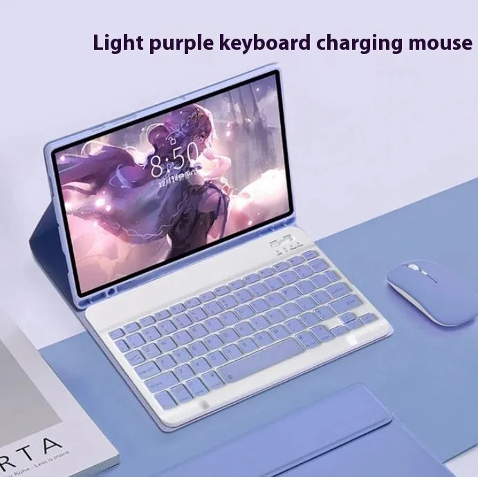 Samsung Galaxy Tab protective leather case with Bluetooth keyboard and charging mouse in TPU soft shell