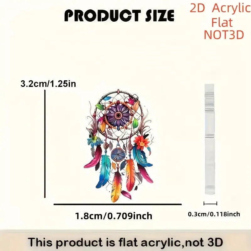 Flat acrylic earrings with printed dreamcatcher pattern in geometric shape, Dream Catcher Earrings E1258 colour