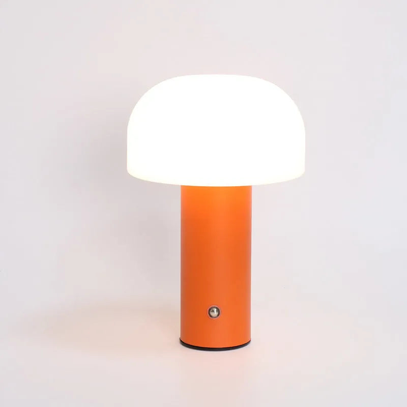 USB and plug-in dual-power decorative table lamp in black, green, orange, or white.