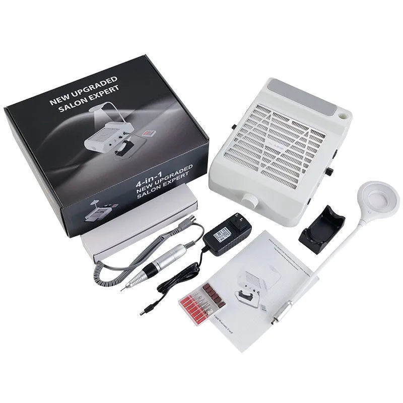 White four-in-one nail polishing machine with vacuum dust extraction system and UK plug