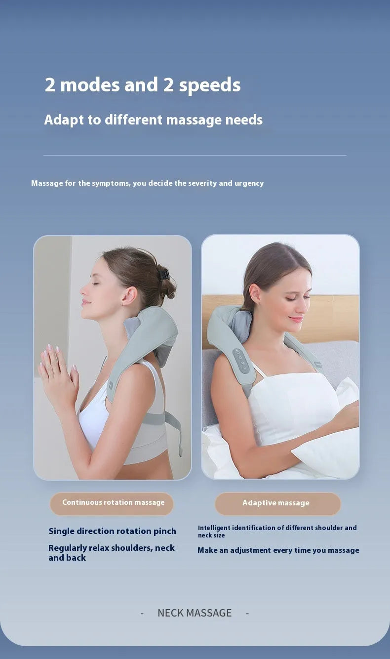 Grey elastic fabric USB-powered neck and back massager with infrared physiotherapy function