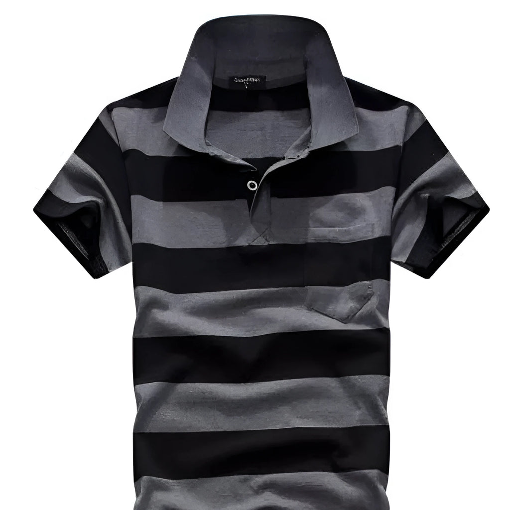 Men's striped short sleeved T-shirt with real pocket in loose fit, front view